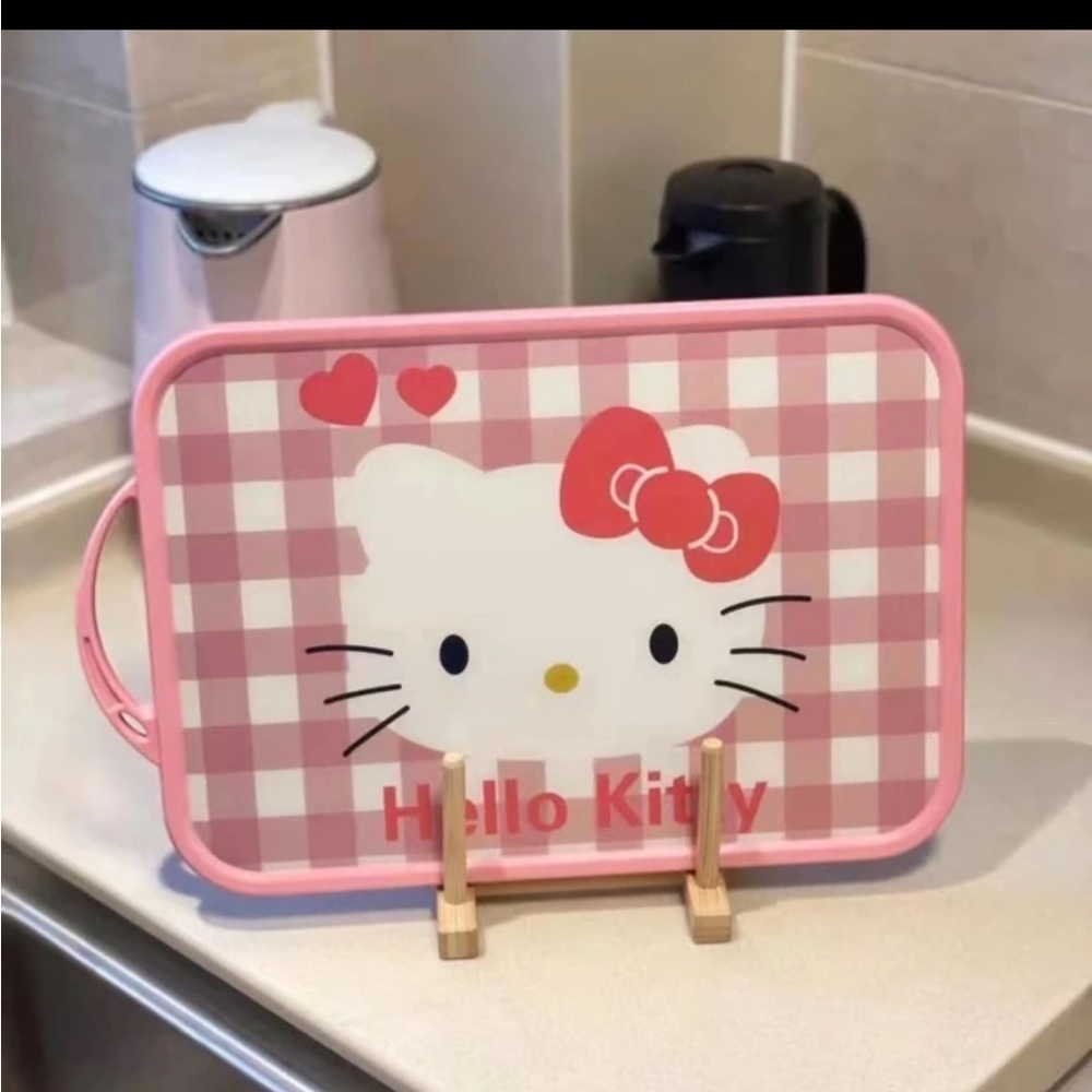 Hello Kitty Large Pink Plaid Cutting Board